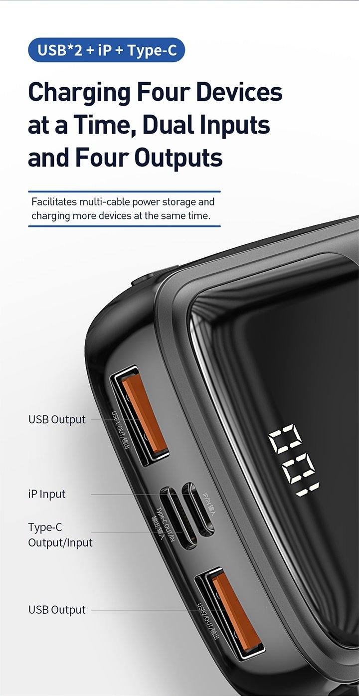 Baseus 10000mAh 3A Fast Charging Dual Output with LED Display n Built in Cable Power Bank