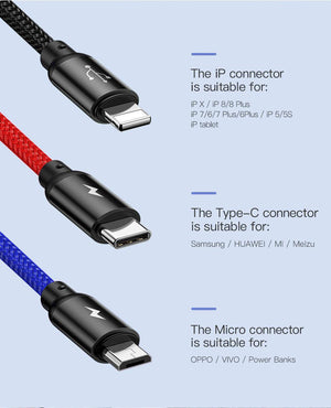 Baseus 3 in 1 Fast Charging Cable (Micro USB,Type C,Lightning)