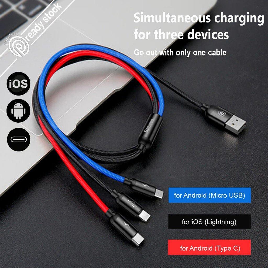 Baseus 3 in 1 Fast Charging Cable (Micro USB,Type C,Lightning)