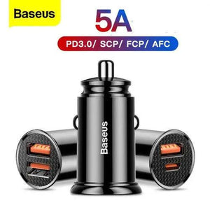 Baseus 30W/5A Mini Dual USB/Type C QC Car Charger