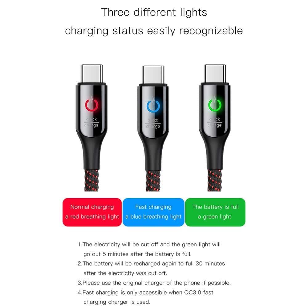 Baseus C-shaped Light Intelligent Auto Off Type C/ Lightning Cable