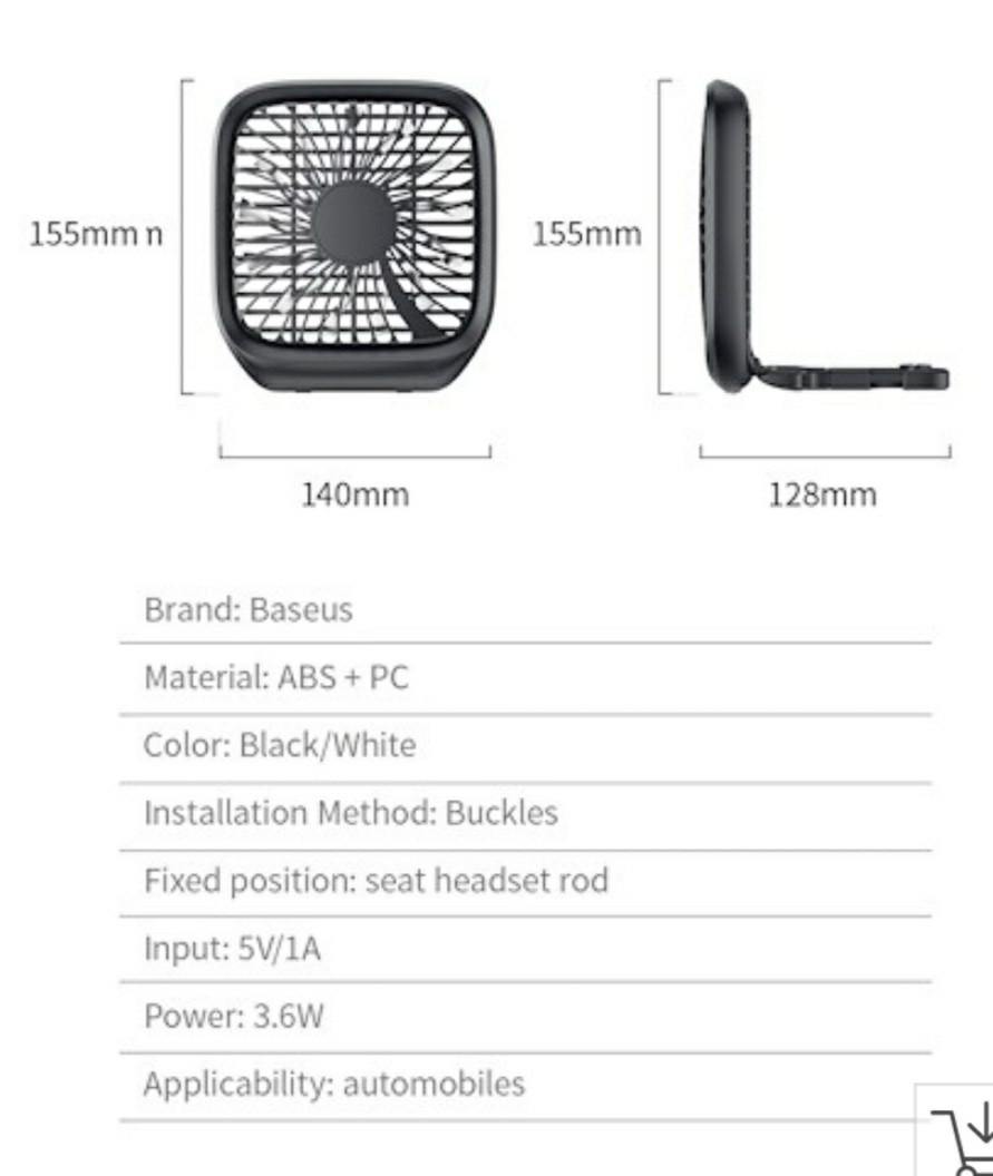 Baseus Car Mount Backseat & Desk Foldable Fan