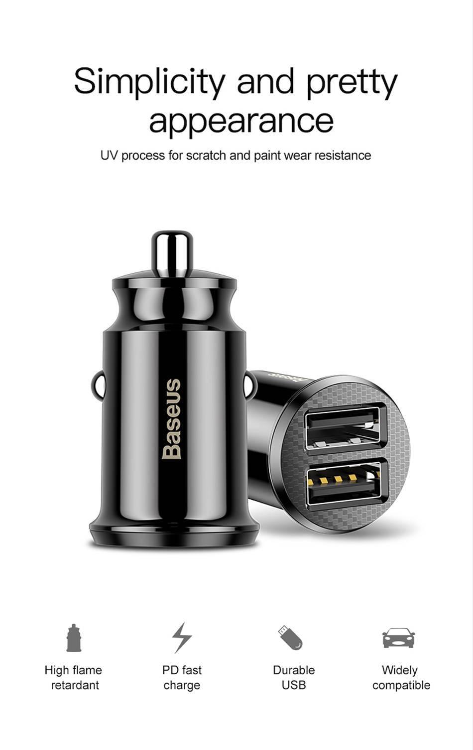 Baseus Mini Dual USB 3.1A Fast Charging Car Charger