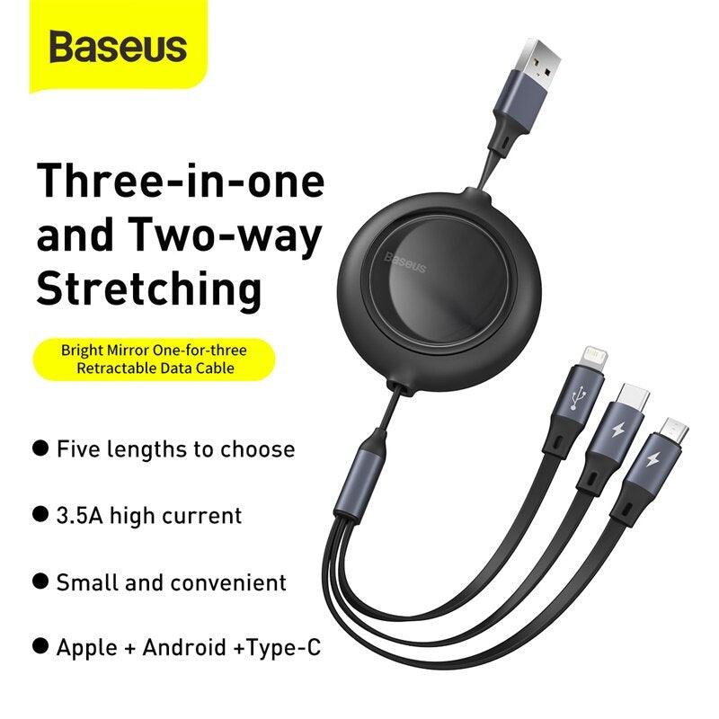 Baseus One For Three Fast Charging Retractable Cable