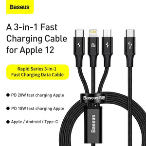 Baseus Rapid Series USB Type C 3-in-1 PD 20W Fast Charging Data Cable