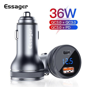 Essager 36W Mini Type C PD3.0 / Dual USB QC3.0 Car Charger