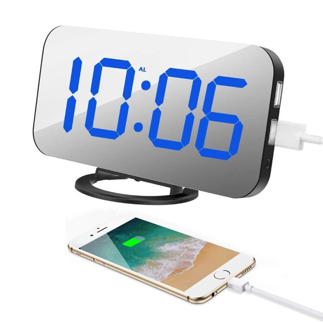 LED Digital Mirror Clock with Dual USB Charging Output