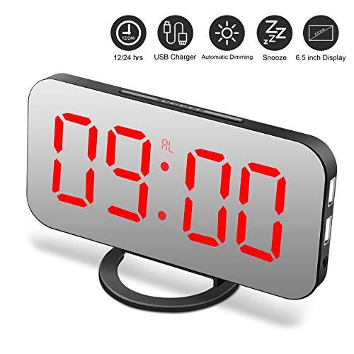 LED Digital Mirror Clock with Dual USB Charging Output