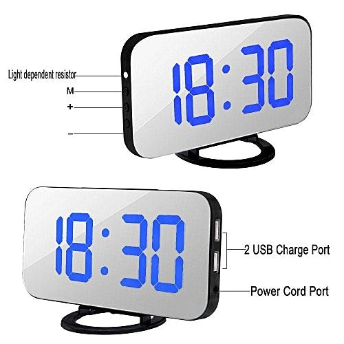 LED Digital Mirror Clock with Dual USB Charging Output