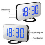 LED Digital Mirror Clock with Dual USB Charging Output